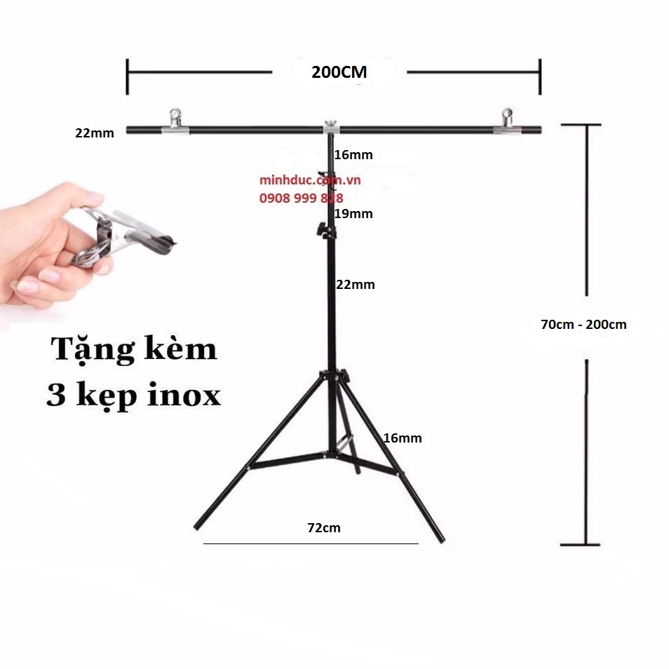 Khung treo phông nền chụp ảnh chữ T 200x200cm (Tặng kèm kẹp) 