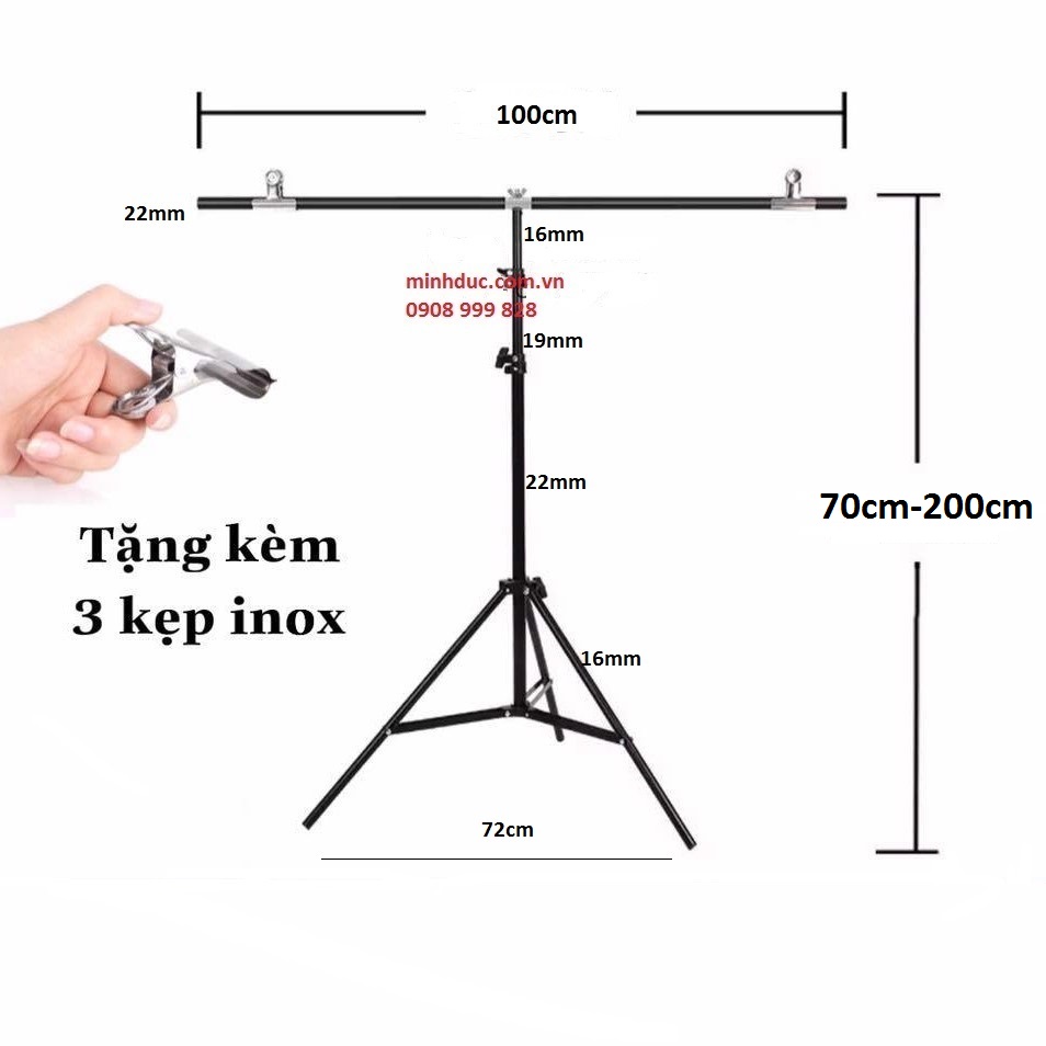 Khung treo phông nền chụp ảnh chữ T 100x200cm (Tặng kèm kẹp)