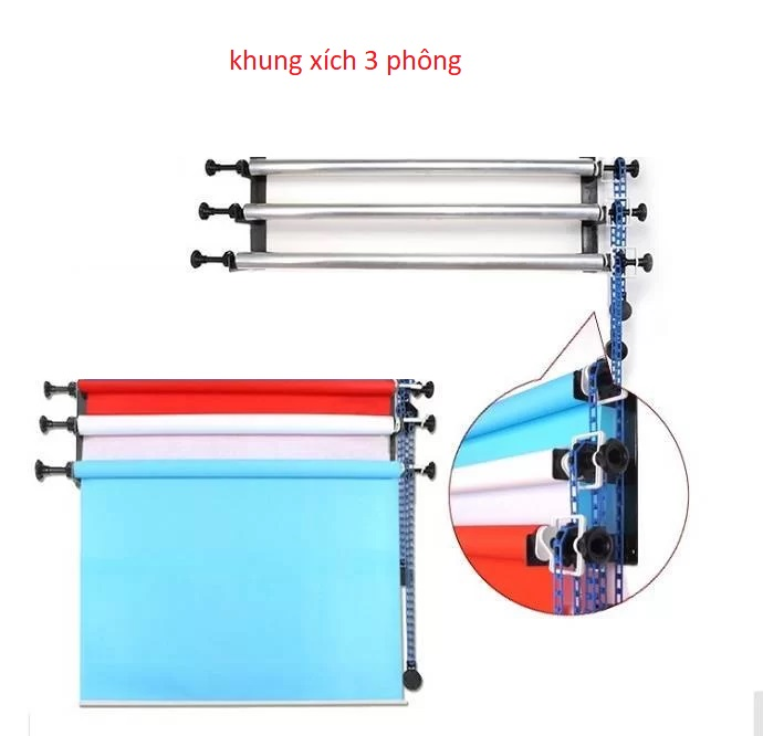 Khung treo phông 3 xích + 3 phông giấy 2.7x10m ( đã kèm trục) 
