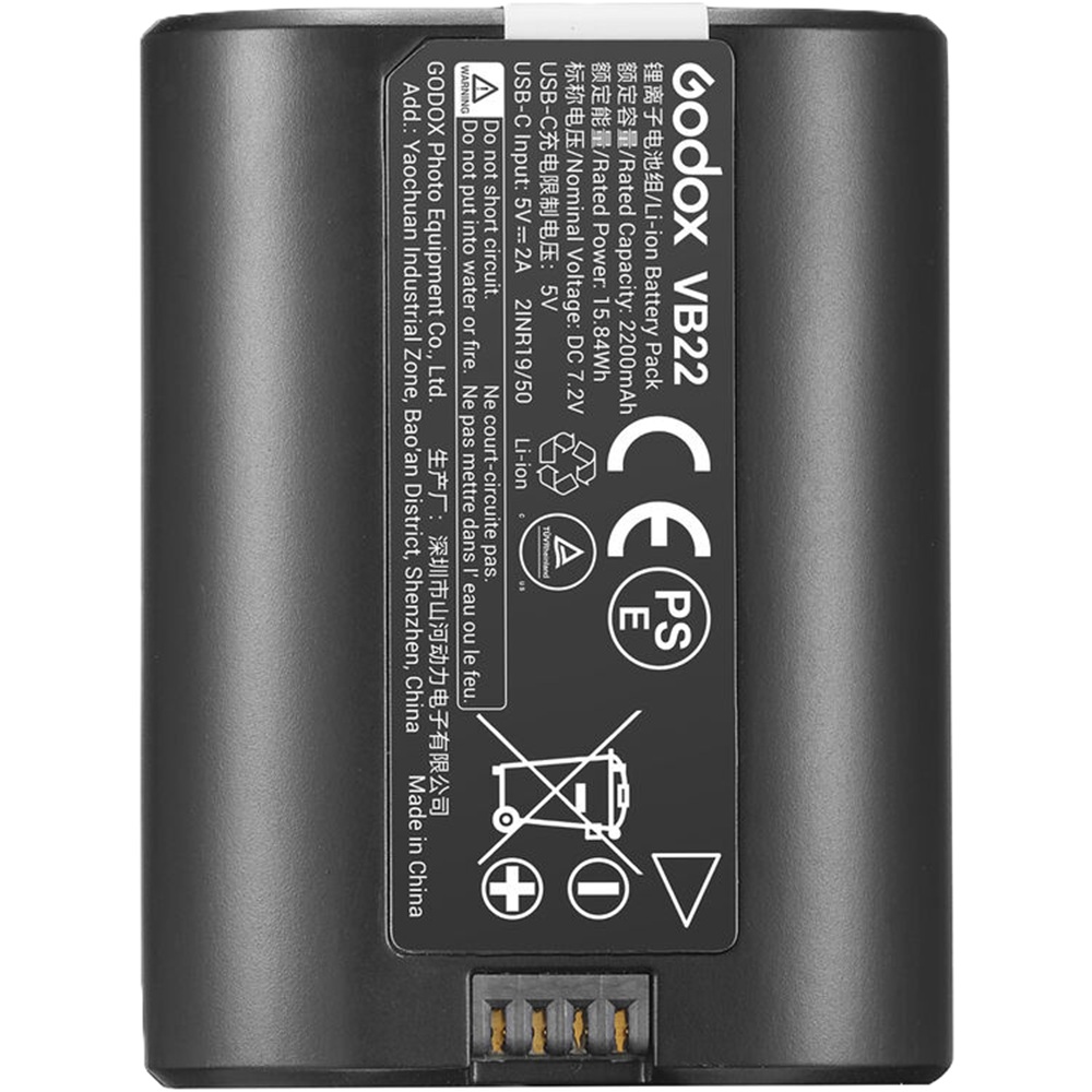Pin Godox V480 VB22 7.2V/2200mAh Lithium, sạc USB-C, dùng cho đèn flash máy ảnh V480 C, V480N, V480S, V480F, V480O/ V1 mid