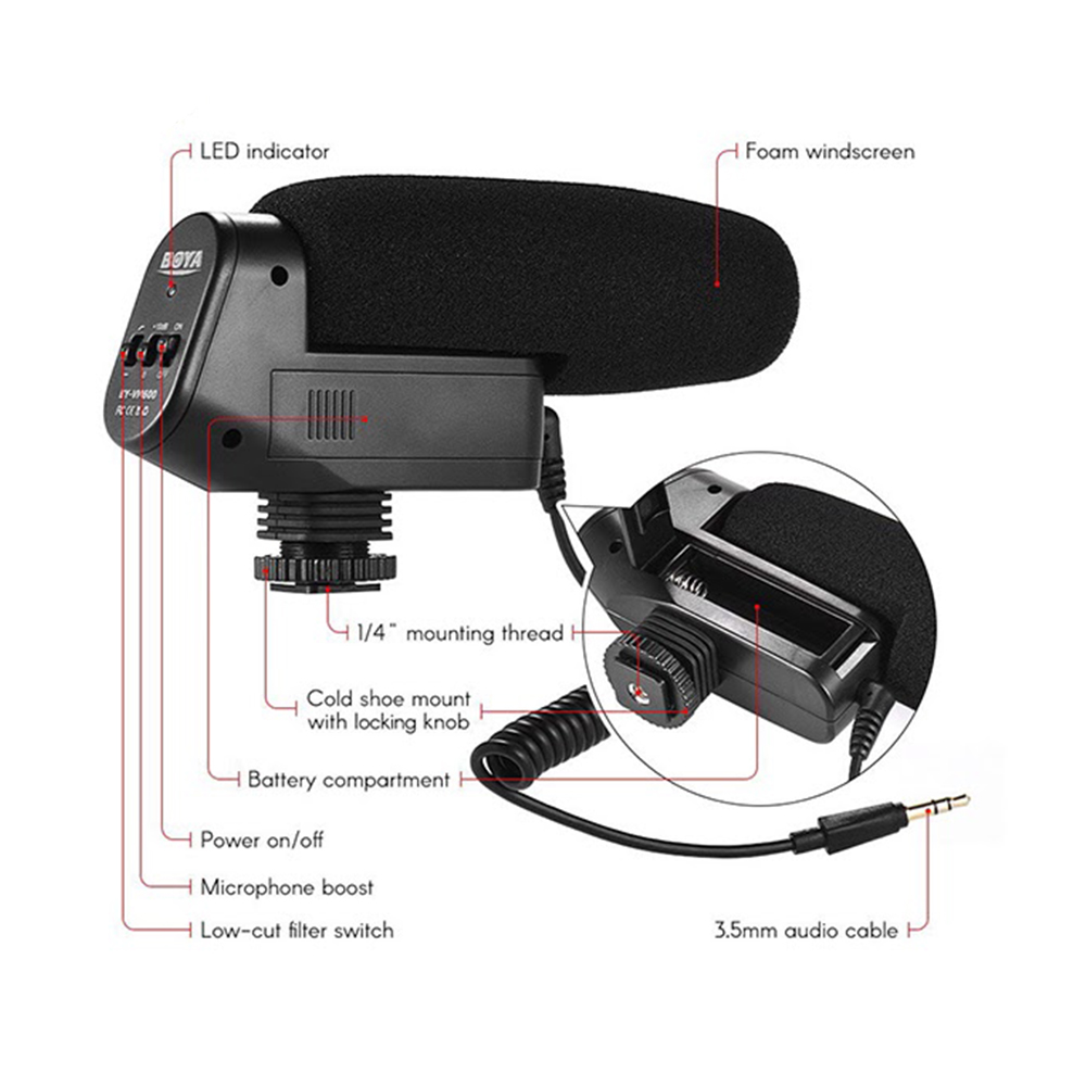 Micro Thu Âm Boya By-Vm600 Cổng 3.5mm Cho Máy Ảnh