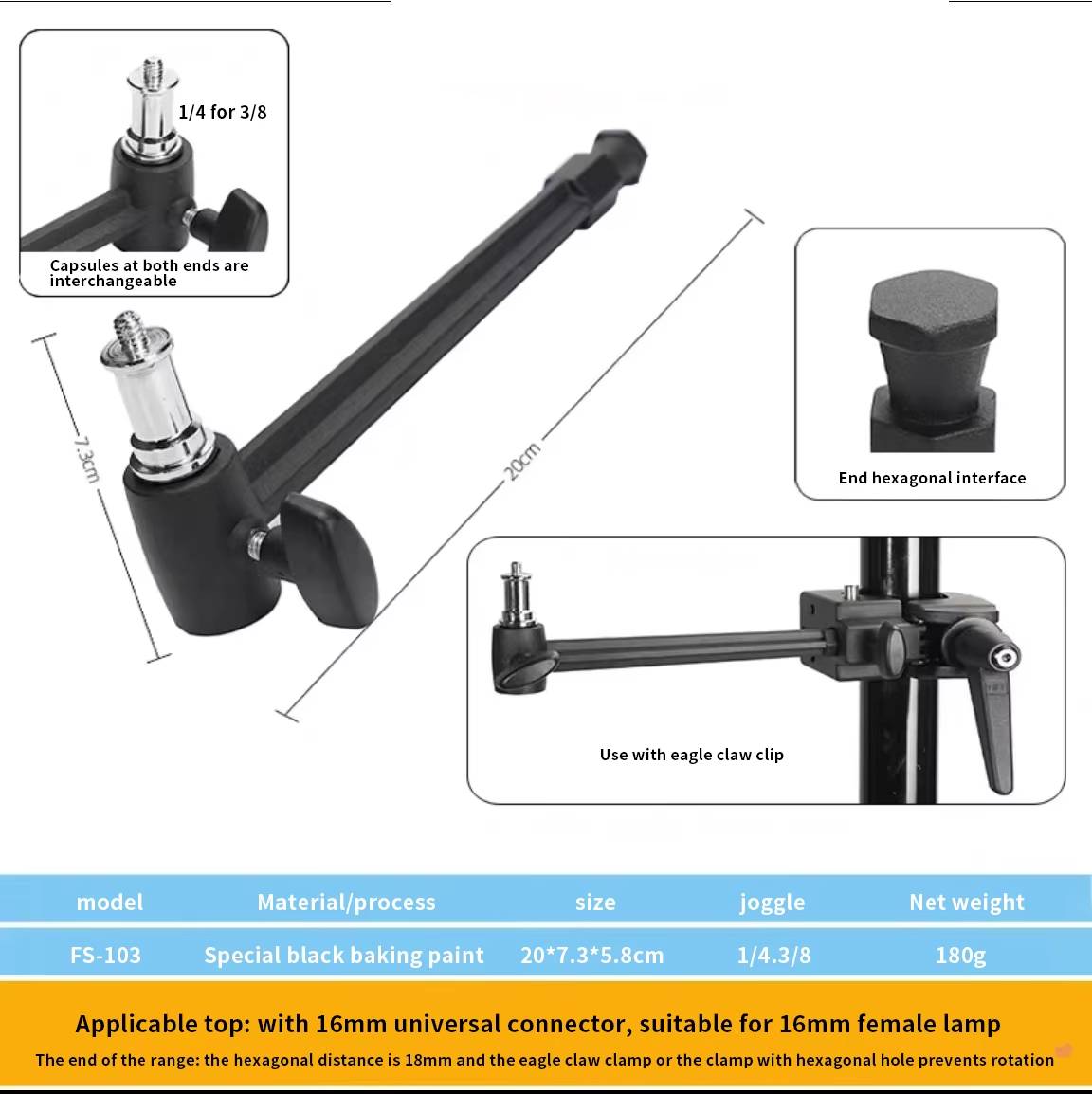 Kẹp super Clamp +  tay treo mở rộng 20cm